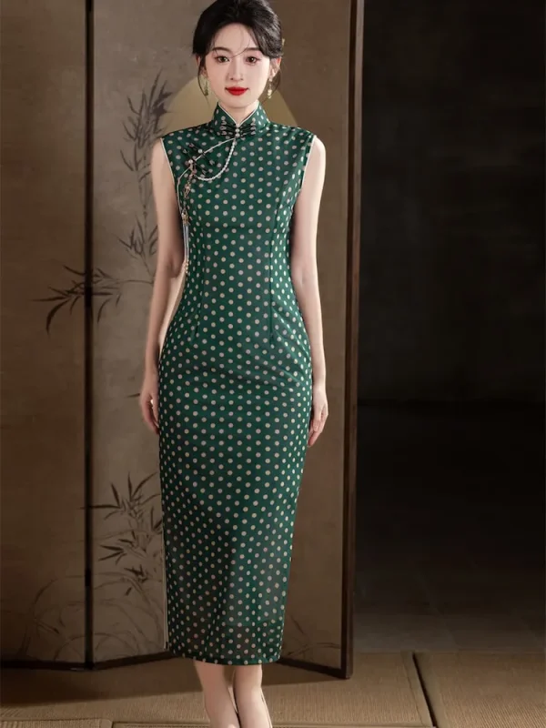 Green Dress Modern Sleeveless Cheongsam
