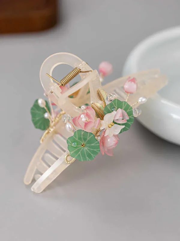 Traditional Chinese Lotus Hair Clip Women's Large Shark Clip