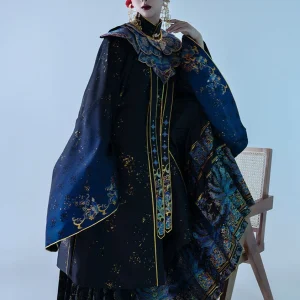 Xiaoyu | Blue Luxury Hanfu Skirted Robe (Feather Embroidery)