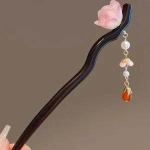 Traditional Chinese Powdered Flower Tassel Hairpin