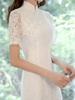 Chinese Cheongsam (Qipao)-Inspired White Lace Wedding Dress