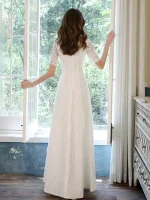 Chinese Cheongsam (Qipao)-Inspired White Lace Wedding Dress