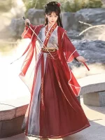 Crimson Wuxia Qiyao Ruqun Hanfu Suit