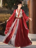 Crimson Wuxia Qiyao Ruqun Hanfu Suit