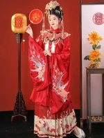 Chinese Ming Dynasty Traditional Red Bridal Hanfu Wedding Dress