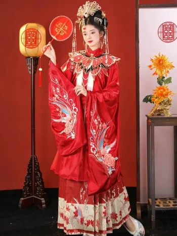 Chinese Ming Dynasty Traditional Red Bridal Hanfu Wedding Dress