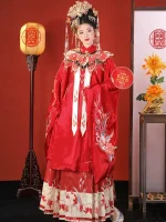 Chinese Ming Dynasty Traditional Red Bridal Hanfu Wedding Dress