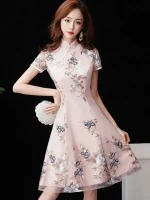 Shanghai Style Modern Embroidered Short Qipao