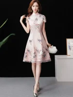 Shanghai Style Modern Embroidered Short Qipao