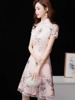 Shanghai Style Modern Embroidered Short Qipao