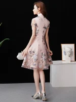 Shanghai Style Modern Embroidered Short Qipao