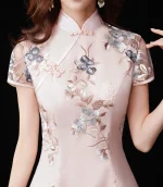 Shanghai Style Modern Embroidered Short Qipao