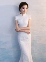 White Lace Fishtail Cheongsam(Qipao) Wedding Dress