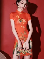 Short Sleeveless Red Cheongsam Dress