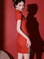 Short Sleeveless Red Cheongsam Dress