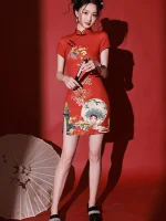 Short Sleeveless Red Cheongsam Dress
