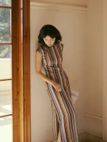 1960s Retro Stripe Silk Qipao