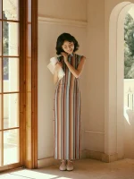 1960s Retro Stripe Silk Qipao