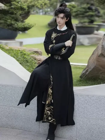 Simple Black Ancient Chinese Male Hanfu Robes
