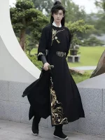 Simple Black Ancient Chinese Male Hanfu Robes