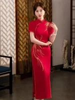 Traditional Red Chinese Wedding Bridal Cheongsam Dress