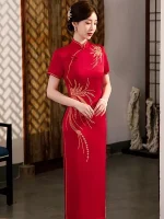 Traditional Red Chinese Wedding Bridal Cheongsam Dress