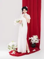 Chinese White Lace Wedding Cheongsam Dress