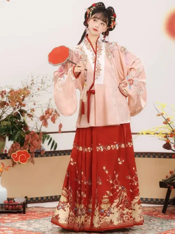 Ming Dynasty Women's Winter Hanfu Aoqun with Ma Mian Skirt