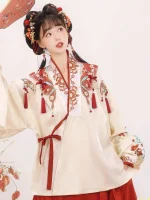 Ming Dynasty Women's Winter Hanfu Aoqun with Ma Mian Skirt