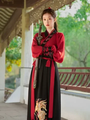 Unisex Red and Black Swordsman Hanfu