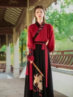 Unisex Red and Black Swordsman Hanfu