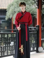 Unisex Red and Black Swordsman Hanfu