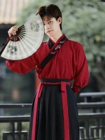 Unisex Red and Black Swordsman Hanfu