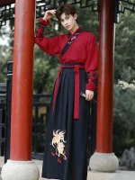 Unisex Red and Black Swordsman Hanfu