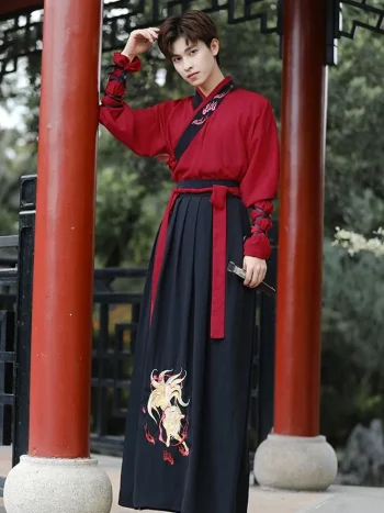Unisex Red and Black Swordsman Hanfu
