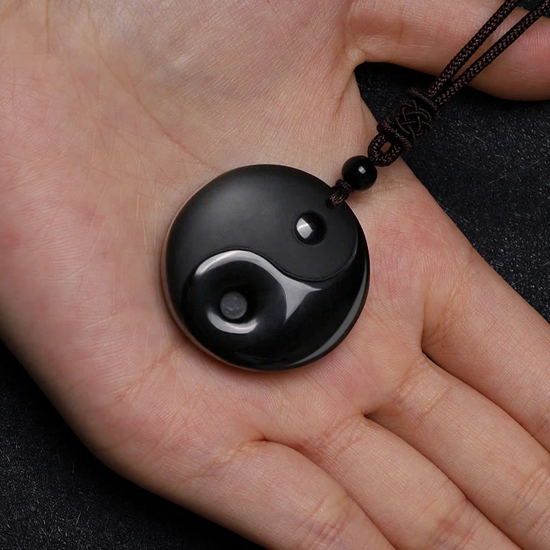 Black Obsidian Taoism Necklace Pendant with Yin Yang
