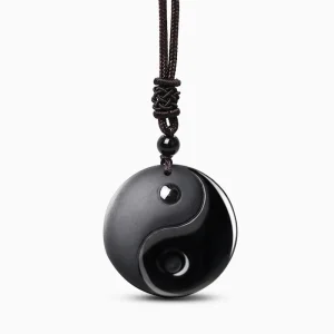 Black Obsidian Taoism Necklace Pendant with Yin Yang