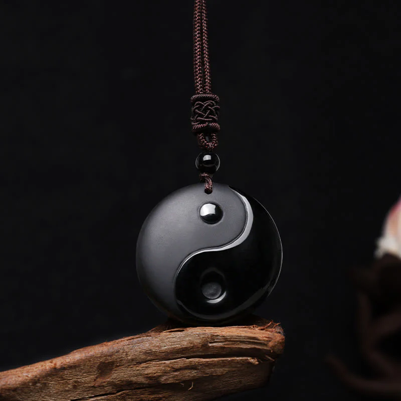 Black obsidian yin yang necklace pendant