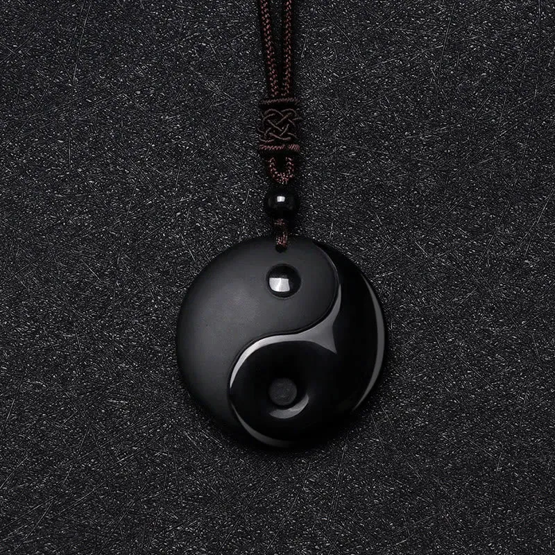 Black Obsidian Taoism Necklace Pendant with Yin Yang