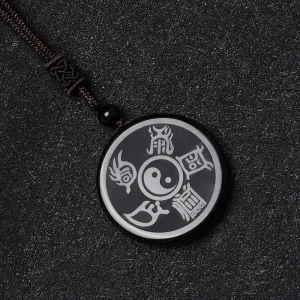 Black Obsidian Taoism Necklace Pendant with Yin Yang