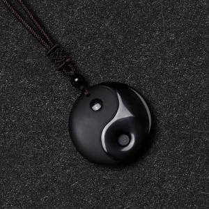 Black Obsidian Taoism Necklace Pendant with Yin Yang