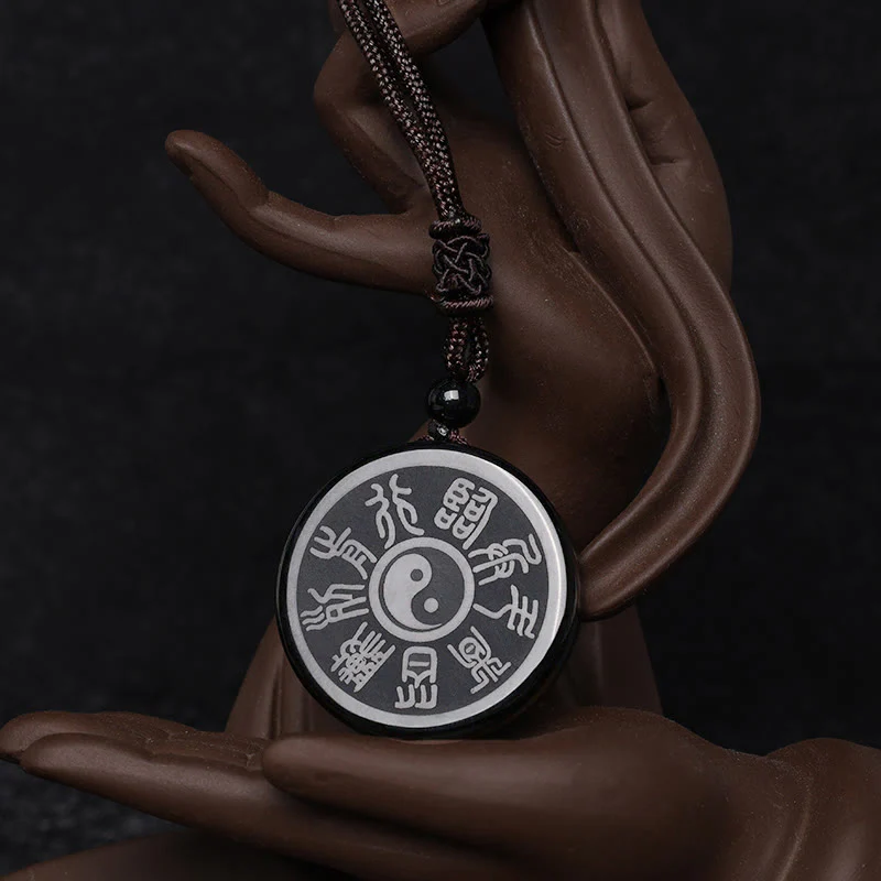 Black Obsidian Taoism Necklace Pendant with Yin Yang