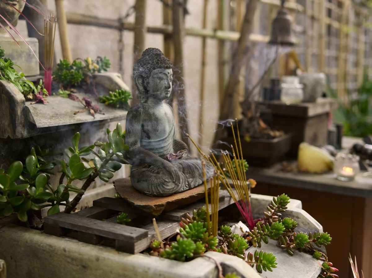 Stone Buddha statue in a quiet garden