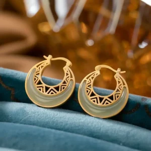 Crescent Moon Jade Prosperity & Abundance Drop Earrings