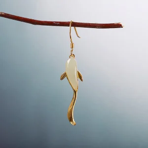 Fish Pattern Jade Luck Dangle Drop Earrings