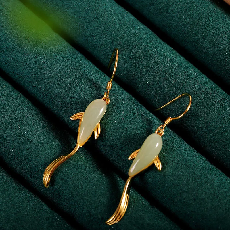 Jade fish dangle drop earrings