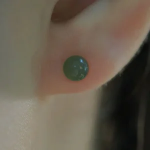 Natural Round Jade Beads Good Luck Stud Earrings