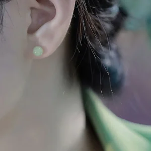 Natural Round Jade Beads Good Luck Stud Earrings