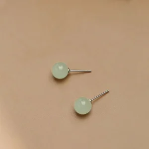 Natural Round Jade Beads Good Luck Stud Earrings