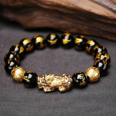 Obsidian Pixiu feng shui bracelet for attracting wealth